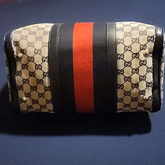 Gucci Blue and Red Stripe Monogram Bag - Picture 3 of 16